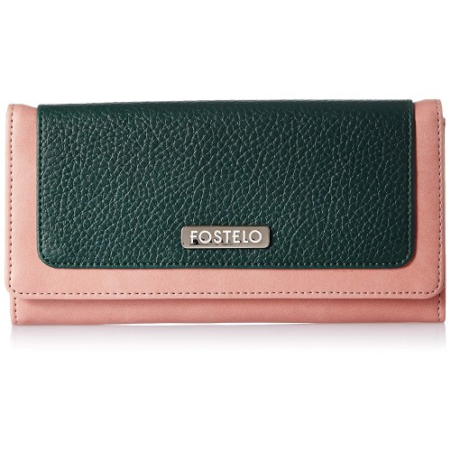 Fostelo Women's Vogue Three Fold Wallet (Green|Light Pink)