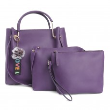 Fostelo Women's Galaxia Collection PU Leather Handbag Combo (Set Of 3) (Purple)
