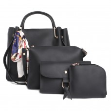 Fostelo Women's Sherine Collection PU Leather Handbag Combo (Set Of 4) (Black)