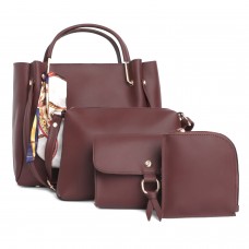 Fostelo Women's Sherine Collection PU Leather Handbag Combo (Set Of 4) (Brown)