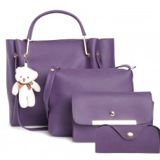 Fostelo Women's Galaxia Collection PU Leather Handbag Combo (Set Of 4) (Purple)