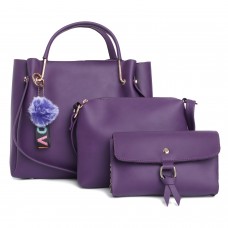Fostelo Women's Juana Collection PU Leather Handbag Combo (Set Of 3) (Purple)