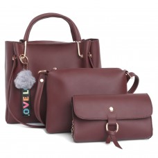 Fostelo Women's Juana Collection PU Leather Handbag Combo (Set Of 3) (Brown)