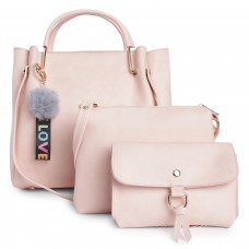 Fostelo Women's Juana Collection PU Leather Handbag Combo (Set Of 3) (Light Pink)
